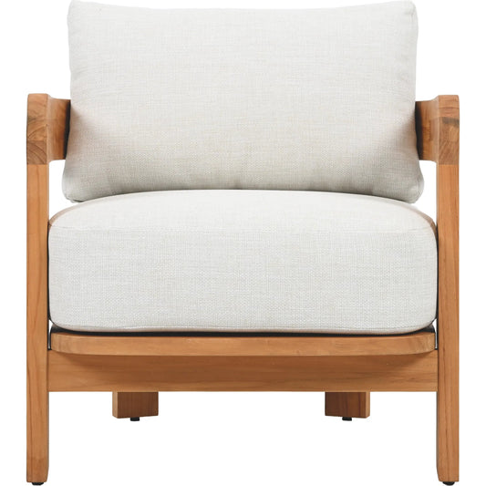 Taylor Teak Patio Chair by HedgeApple Essentials in white, natural teak. Made from teak, olefin, polyurethane foam in a transitional style.