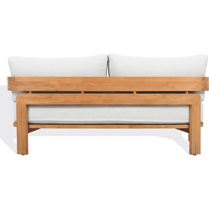 Taylor Teak Patio Sofa by HedgeApple Essentials in white, natural teak. Made from teak, olefin, polyurethane foam in a transitional style.