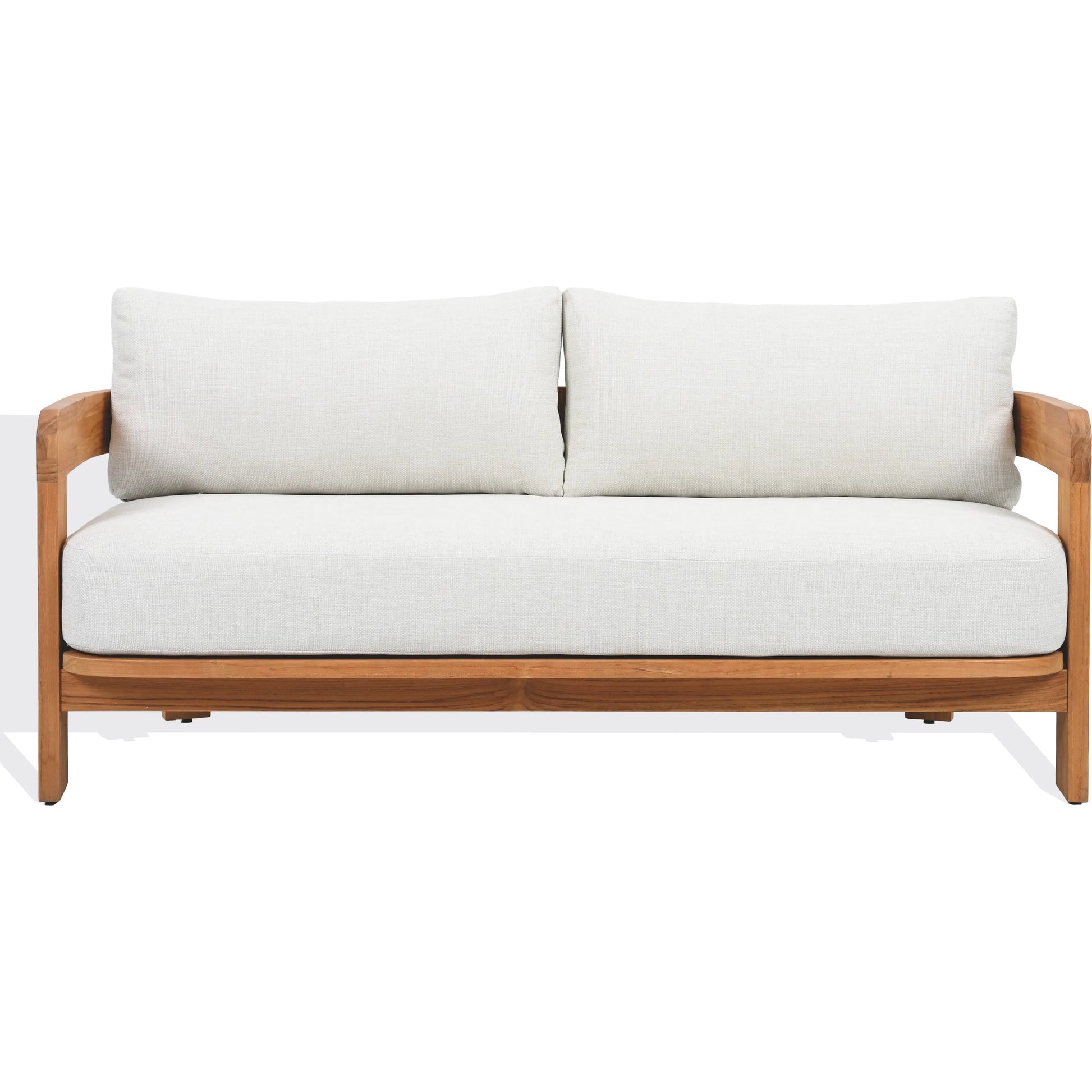 Taylor Teak Patio Sofa by HedgeApple Essentials in white, natural teak. Made from teak, olefin, polyurethane foam in a transitional style.