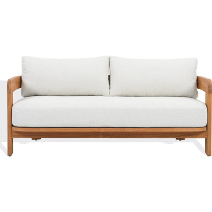 Taylor Teak Patio Sofa by HedgeApple Essentials in white, natural teak. Made from teak, olefin, polyurethane foam in a transitional style.