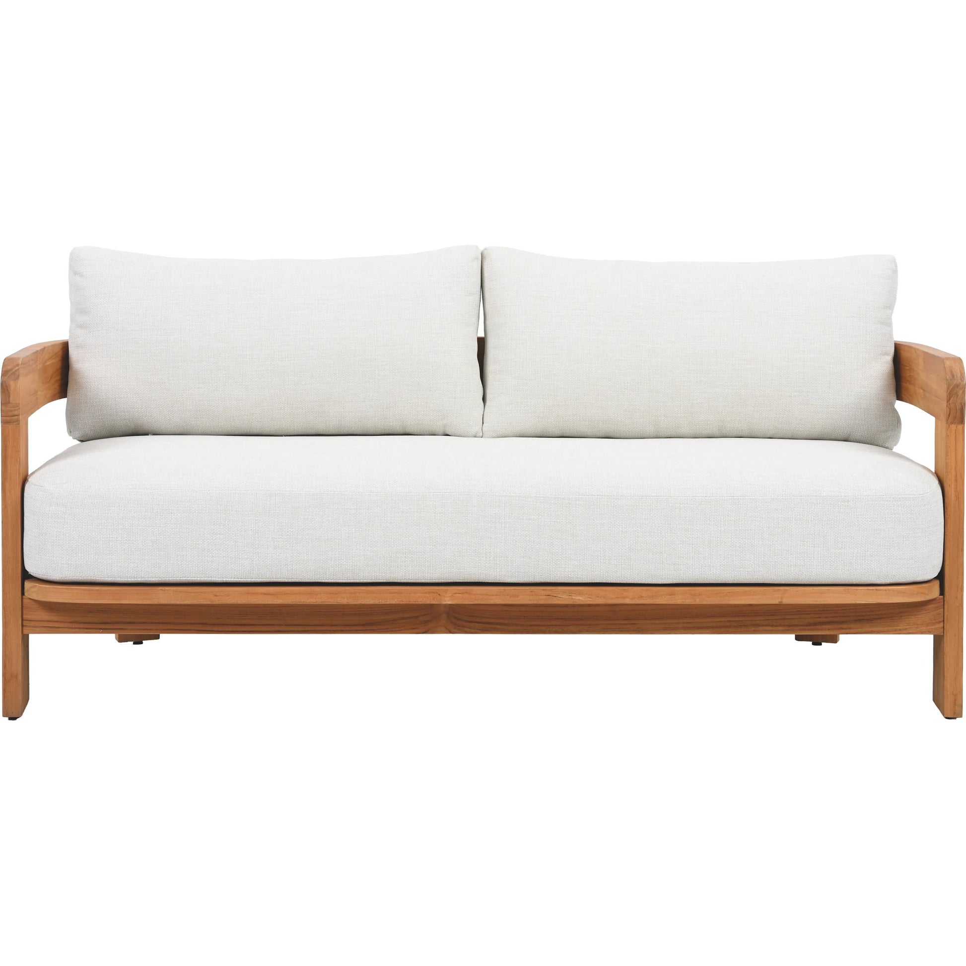 Taylor Teak Patio Sofa by HedgeApple Essentials in white, natural teak. Made from teak, olefin, polyurethane foam in a transitional style.