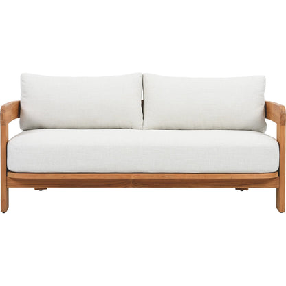 Taylor Teak Patio Sofa by HedgeApple Essentials in white, natural teak. Made from teak, olefin, polyurethane foam in a transitional style.