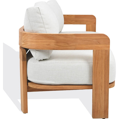 Taylor Teak Patio Sofa by HedgeApple Essentials in white, natural teak. Made from teak, olefin, polyurethane foam in a transitional style.