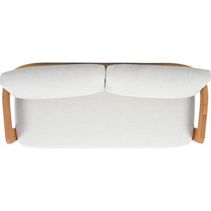 Taylor Teak Patio Sofa by HedgeApple Essentials in white, natural teak. Made from teak, olefin, polyurethane foam in a transitional style.