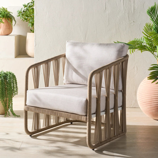 Holland Rope & Aluminum Patio Chair by HedgeApple Essentials. Made from aluminum, olefin, foam in a rustic style.