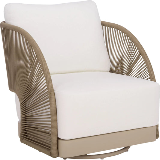 Waupaca Swivel Outdoor Chair by HedgeApple Essentials in light gray, white. Made from aluminum, spun polyester, foam in a transitional style.