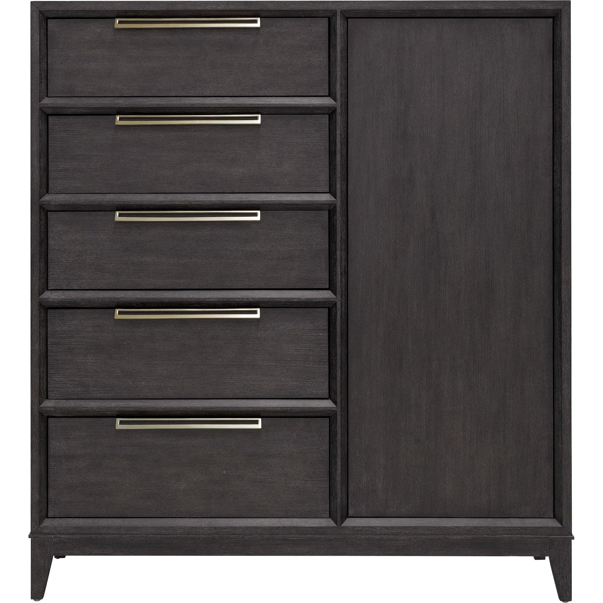 Quincy 5-Drawer Door Chest by Pulaski Furniture in molasses. Made from ash wood veneers in a transitional style.