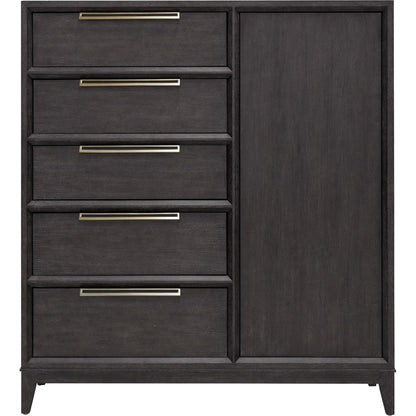 Quincy 5-Drawer Door Chest by Pulaski Furniture in molasses. Made from ash wood veneers in a transitional style.