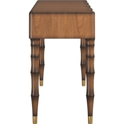 Harbor Sofa Table by A.R.T. Furniture in deep woods. Made from rubber wood solid, prima vera quarter cut, light figure veneer in a traditional style.