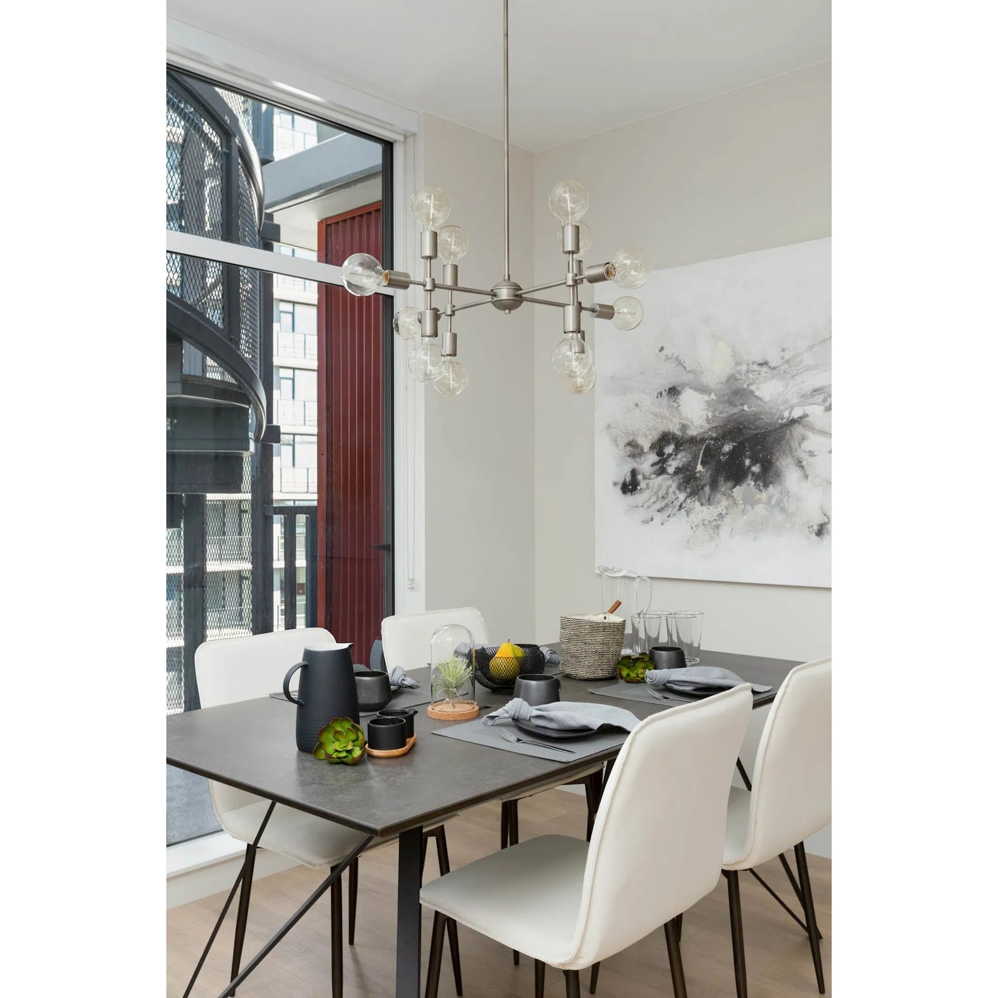 Luca Dining Chair by LH Imports in fox white and black. Made from iron, pu leather, foam, dacron in a modern style.