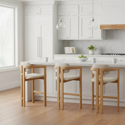 Monterrey Counter Stool by LH Imports in cream tweed and natural. Made from rubberwood, polyester, foam, dacron in a transitional style.