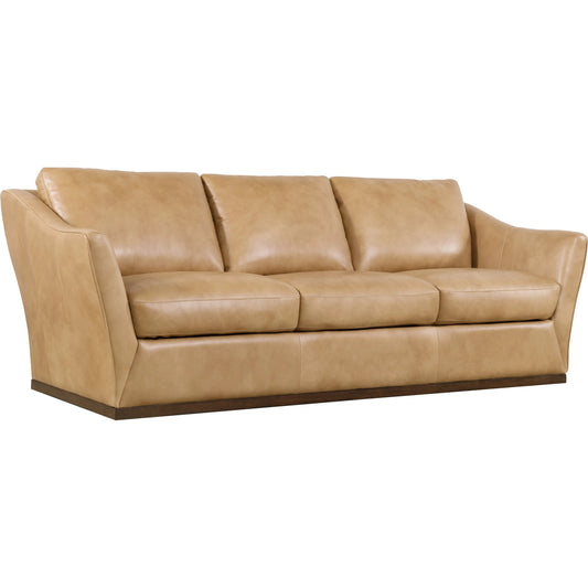 Fairfax Stationary Sofa by Hooker Furniture in dark wood. Made from leather in a traditional style.