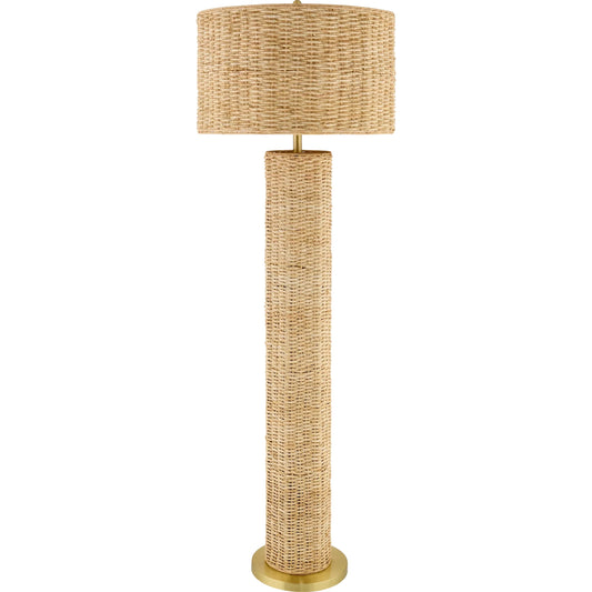Cirebon Accent Floor Lamp by Surya in metallic gold, brown. Made from rattan, iron in a unique style.