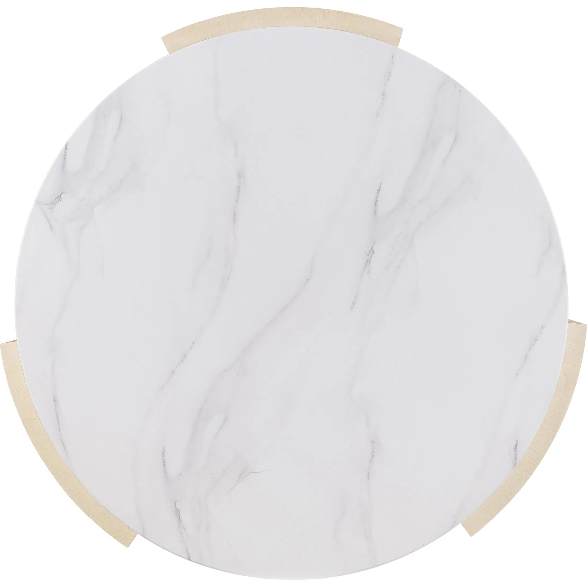 Westwood Round Cocktail Table by Hooker Furniture in polished limestone, quartered oak veneers. Made from glass reinforced concrete, oak veneers, leather, hair on hide leather in a transitional style.