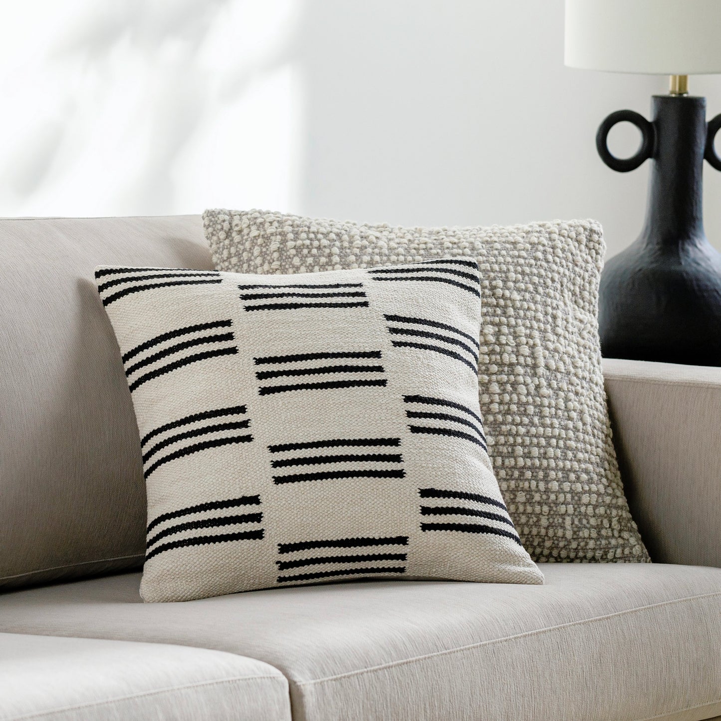009 SI-1914632,SI-1914633 | Lifestyle | Carlton Pillow - 14283 by Surya in off-white, black. Made from front: 100% cotton, back: 100% cotton in a eclectic & global style.