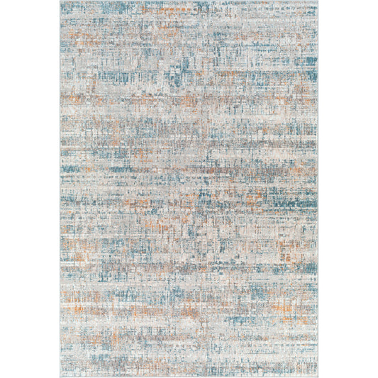 Carmel Rug by Livabliss in light gray, off-white, gray, mustard, brown, blue. Made from 100% polyester in a modern style.