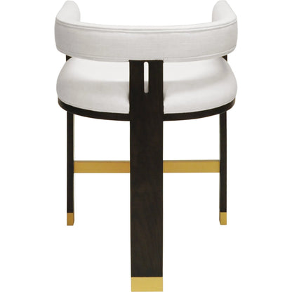 Cruise Modern Wooden Accent Counter Stool by Worlds Away in dark espresso oak, white linen. Made from oak solids, plywood, foam, fabric, metal in a modern style.