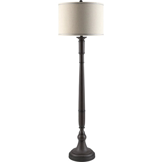 Cory Accent Floor Lamp by Livabliss in body: brown; base: brown; shade (outside): beige; shade (inside): white; finial: brown; harp: metallic - nickel; cord: translucent and paintedpaintedpainted. Made from resin, linen, iro