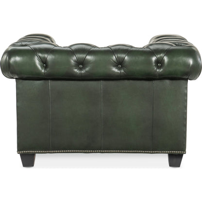 Charleston Tufted Chair by Hooker Furniture in sarzana portal and black. Made from leather, sarzana portal (finished, wipe off, top grain with splits) in a transitional style.