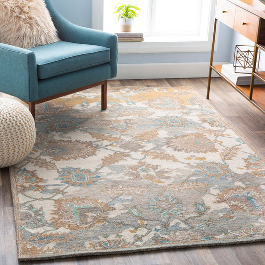 Classic Nouveau Rug - 21608 by Surya in ivory, charcoal, medium brown, olive, tan, blue. Made from 100% wool in a unique style.