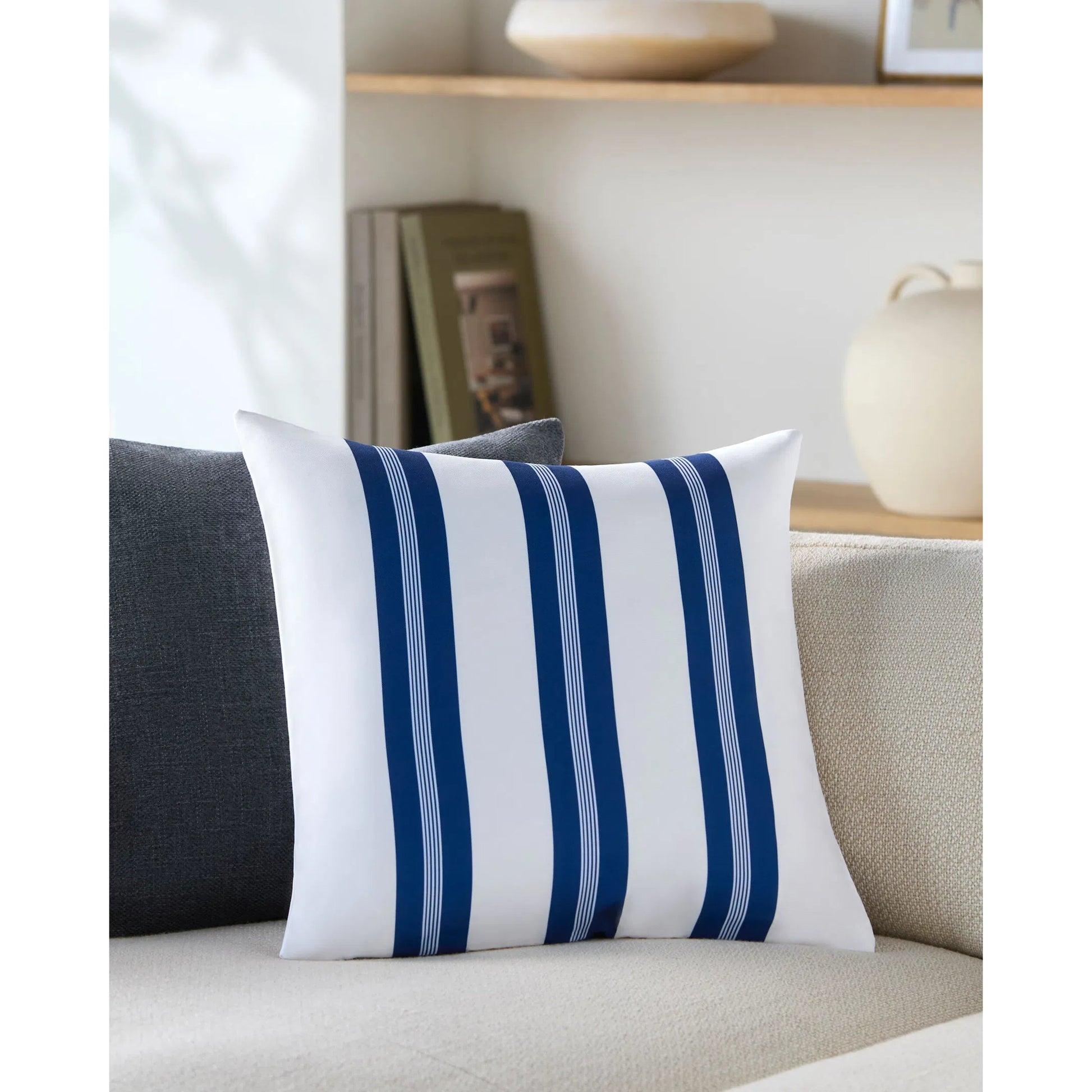 Classic Stripe Pillow - 533903 by Livabliss in white, dark blue. Made from polyester in a modern style.