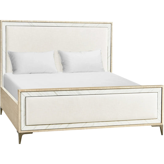 001 SI-2186241 | Primary Silo | Water Tideline Bone & Linen King Upholstered Bed by Jonathan Charles in dyed koto. Made from dyed koto veneer, faux bone, metal, foam, fabric in a unique style.