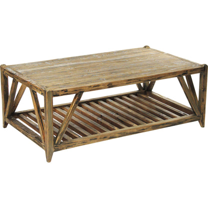 Mathis Coffee Table by Zentique in distressed brown and recycled pine. Made from recycled pine in a cottage & farmhouse style.
