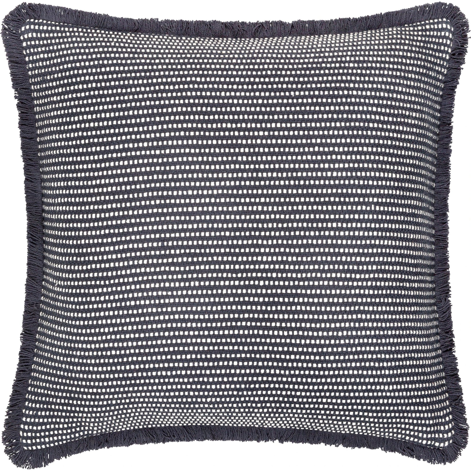 Cotton Fringe Pillow - 32931 by Livabliss in steel grey, off-white, slate blue, metallic - silver. Made from front: 100% cotton, back: 100% cotton in a cottage & farmhouse style.