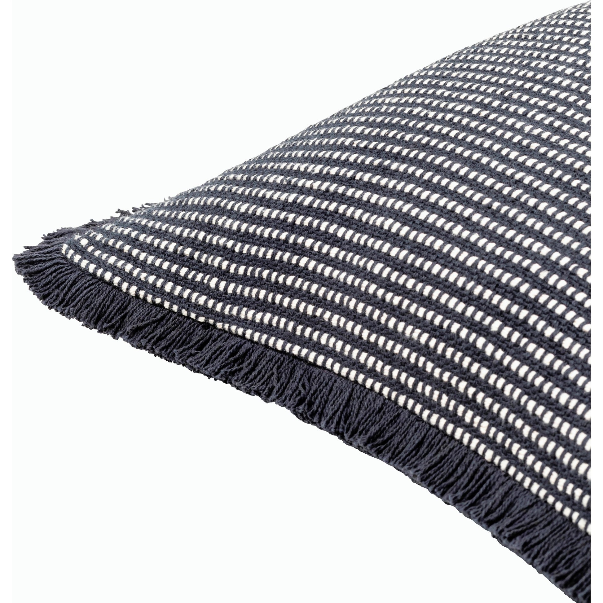 Cotton Fringe Pillow - 32931 by Livabliss in steel grey, off-white, slate blue, metallic - silver. Made from front: 100% cotton, back: 100% cotton in a cottage & farmhouse style.
