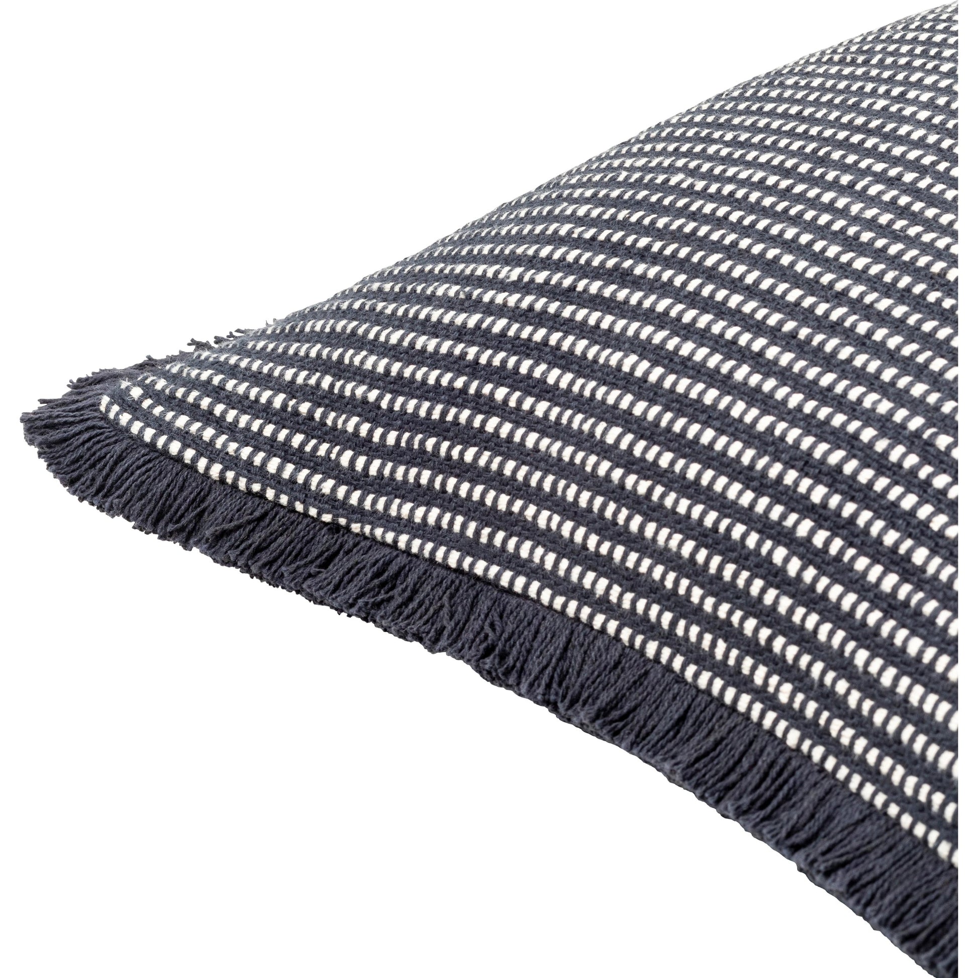Cotton Fringe Pillow - 32931 by Livabliss in steel grey, off-white, slate blue, metallic - silver. Made from front: 100% cotton, back: 100% cotton in a cottage & farmhouse st