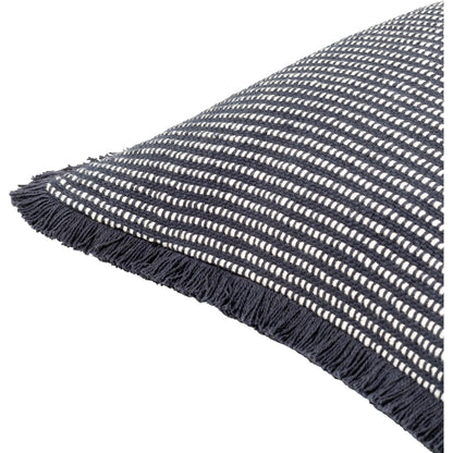 Cotton Fringe Pillow - 32931 by Livabliss in steel grey, off-white, slate blue, metallic - silver. Made from front: 100% cotton, back: 100% cotton in a cottage & farmhouse st