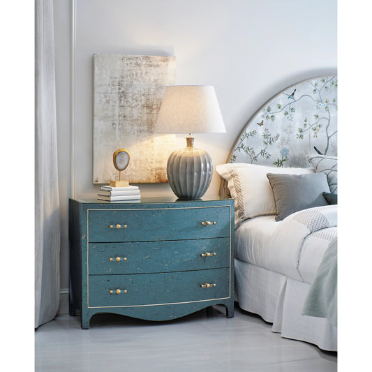 Shimmering Moon Half Round King Panel Bed by Jonathan Charles in white and painted silverleaf. Made from beech wood in a modern style.