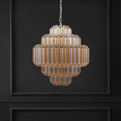 Adaline Chandelier by Safavieh in nickel. Made from iron, glass in a modern style.