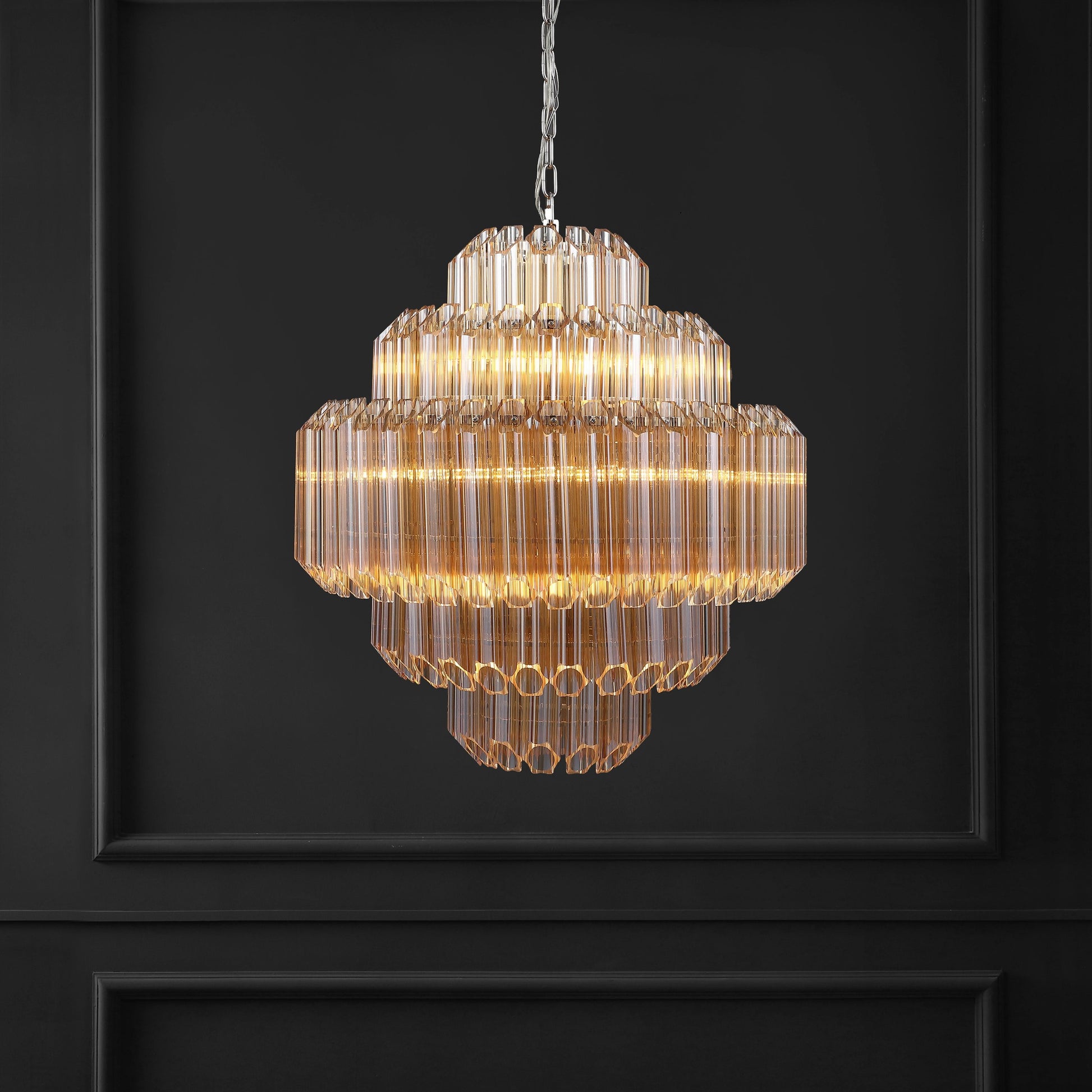 Quebradillas Chandelier by HedgeApple Essentials in nickel. Made from iron, glass in a modern style.