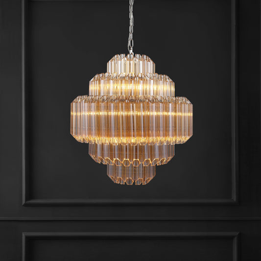 Quebradillas Chandelier by HedgeApple Essentials in nickel. Made from iron, glass in a modern style.