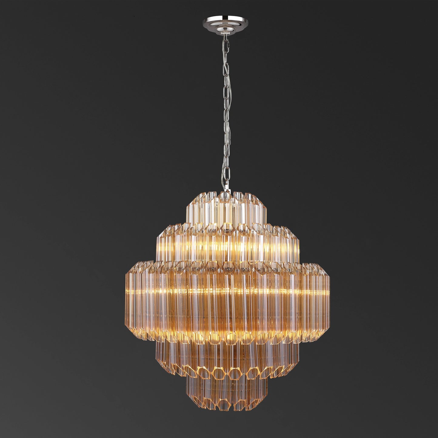 004 SI-2154972 | Closeup | Adaline Chandelier by Safavieh in nickel. Made from iron, glass in a modern style.