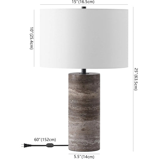Washakie Travertine Table Lamp by HedgeApple Essentials. Made from iron, gold shade: linen (100% cotton) in a unique style.