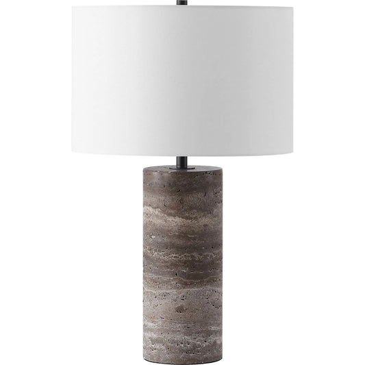Washakie Travertine Table Lamp by HedgeApple Essentials. Made from iron, gold shade: linen (100% cotton) in a modern style.