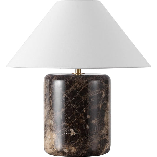 Coamo Table Lamp by HedgeApple Essentials in dark brown, white. Made from iron, brass, shade: linen (100% cotton) in a unique style.