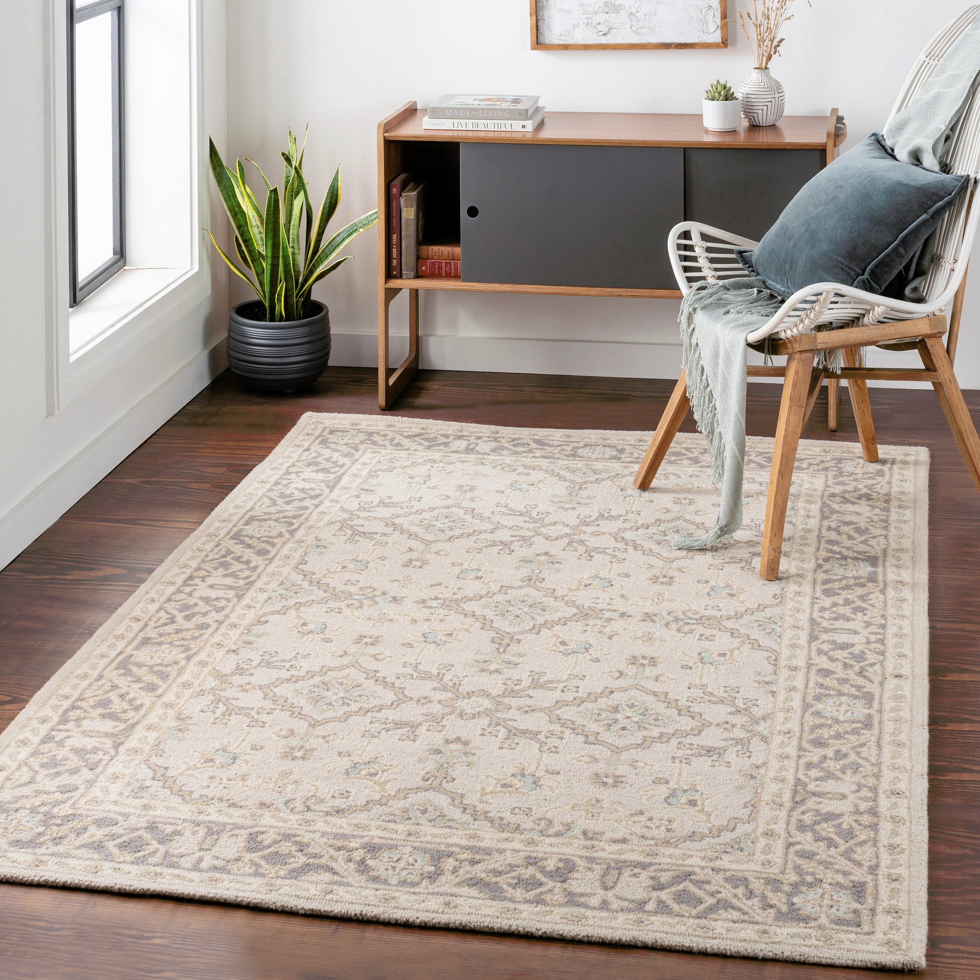 Castille Rug - 14886 by Surya in medium gray, charcoal, off-white, light brown. Made from 100% wool in a unique style.