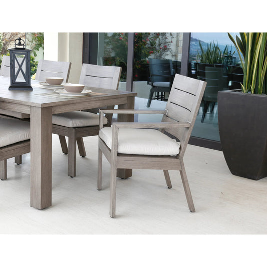 Laguna Outdoor Dining Chair by Sunset West in driftwood. Made from aluminum in a modern style.
