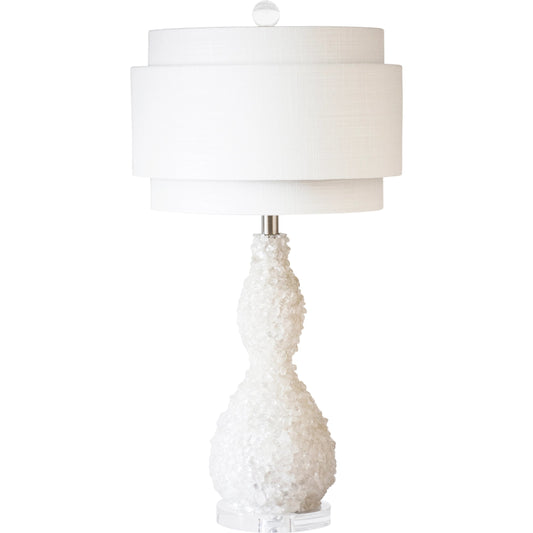 San Vicente Table Lamp by Couture Lamps in white quartz stone and crystal. Made from crystal, resin, quartz in a modern style.