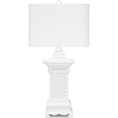 Pagoda Table Lamp by Couture Lamps in white. Made from glossy white, resin, linen in a unique style.