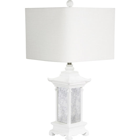 Pagoda Table Lamp by Couture Lamps in white. Made from glossy white, resin, linen in a unique style.