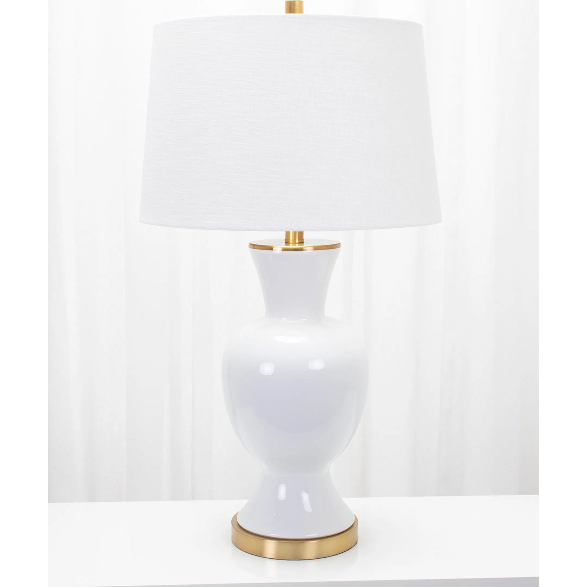 Conley Table Lamp by Couture Lamps in white, gold. Made from ceramic, linen in a modern style.