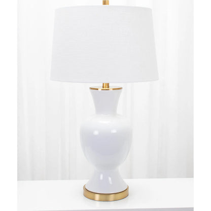 Conley Table Lamp by Couture Lamps in white, gold. Made from ceramic, linen in a modern style.