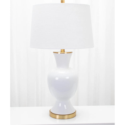 Conley Table Lamp by Couture Lamps in white, gold. Made from ceramic, linen in a unique style.