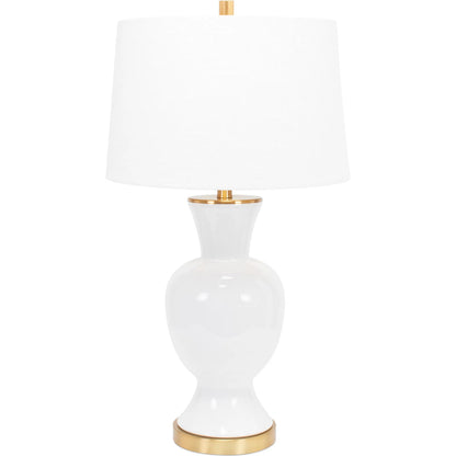 Conley Table Lamp by Couture Lamps in white, gold. Made from ceramic, linen in a modern style.