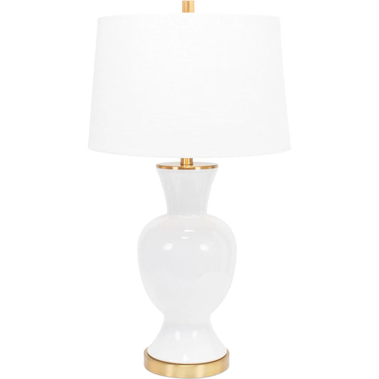 Conley Table Lamp by Couture Lamps in white, gold. Made from ceramic, linen in a unique style.