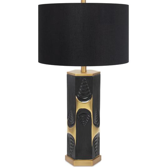 Hex Table Lamp by Couture Lamps in matte black, metallic gold. Made from ceramic, metal, linen in a unique style.